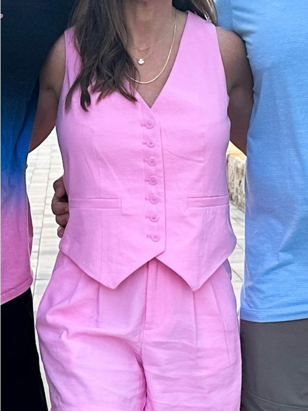 Pink Womens Vest & Pants Set - Classic Tailored Style